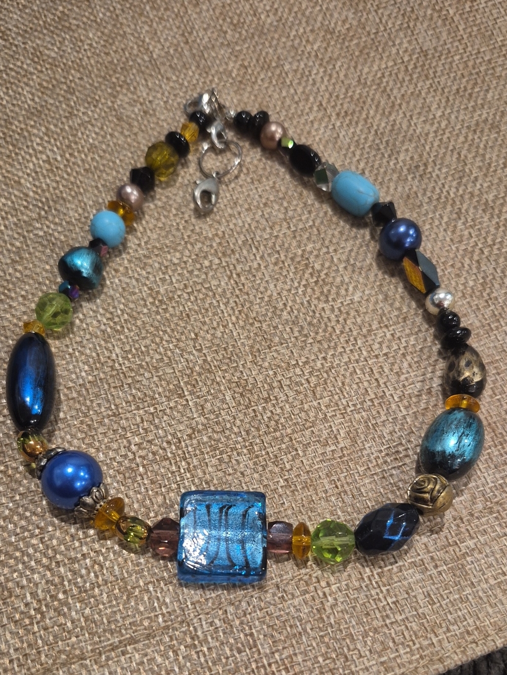 Handcrafted Blue Multicolor Glass Bead Bracelet - Women Jewelry